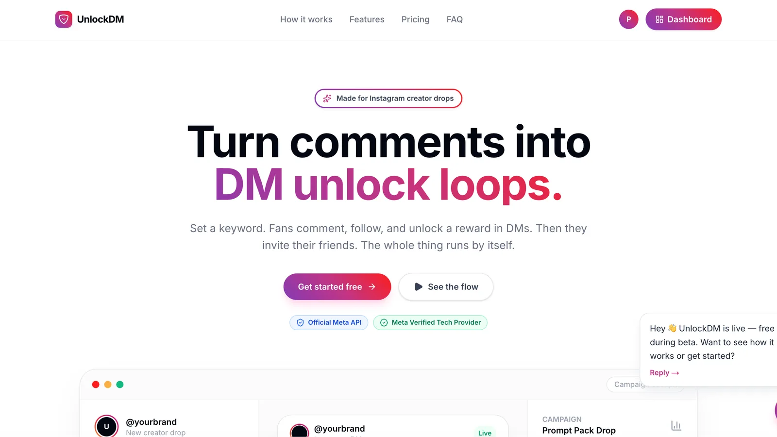 UnlockDM landing page, built by Eightinity
